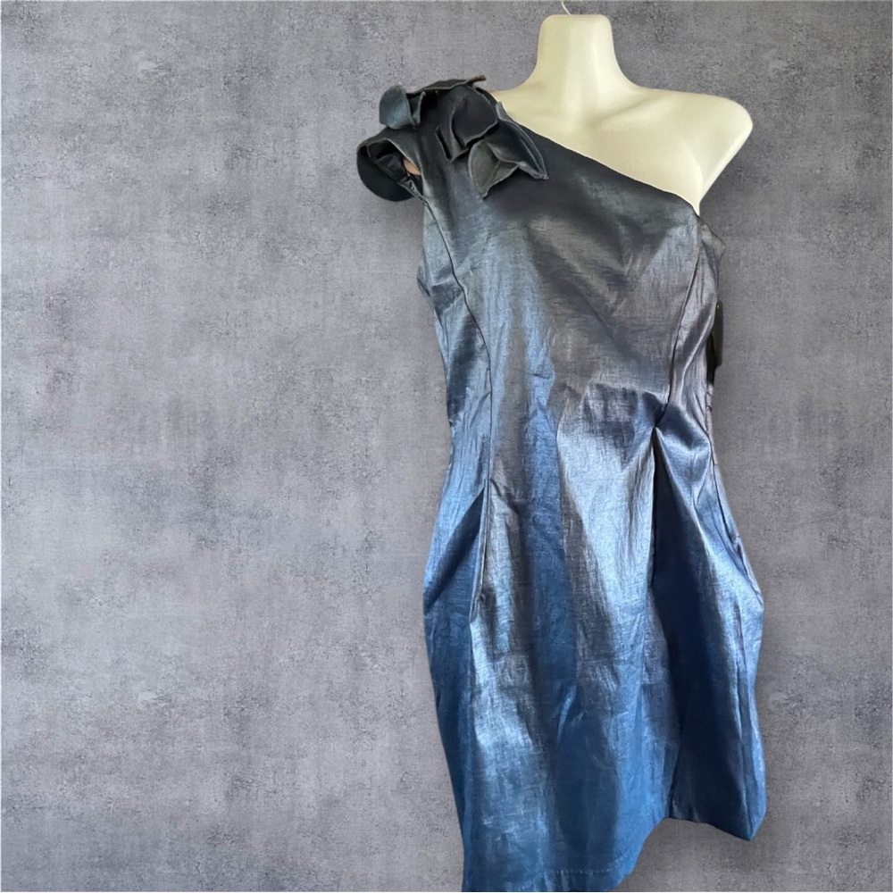 Jessica McClintock Blue Asymmetrical Ruched Dress